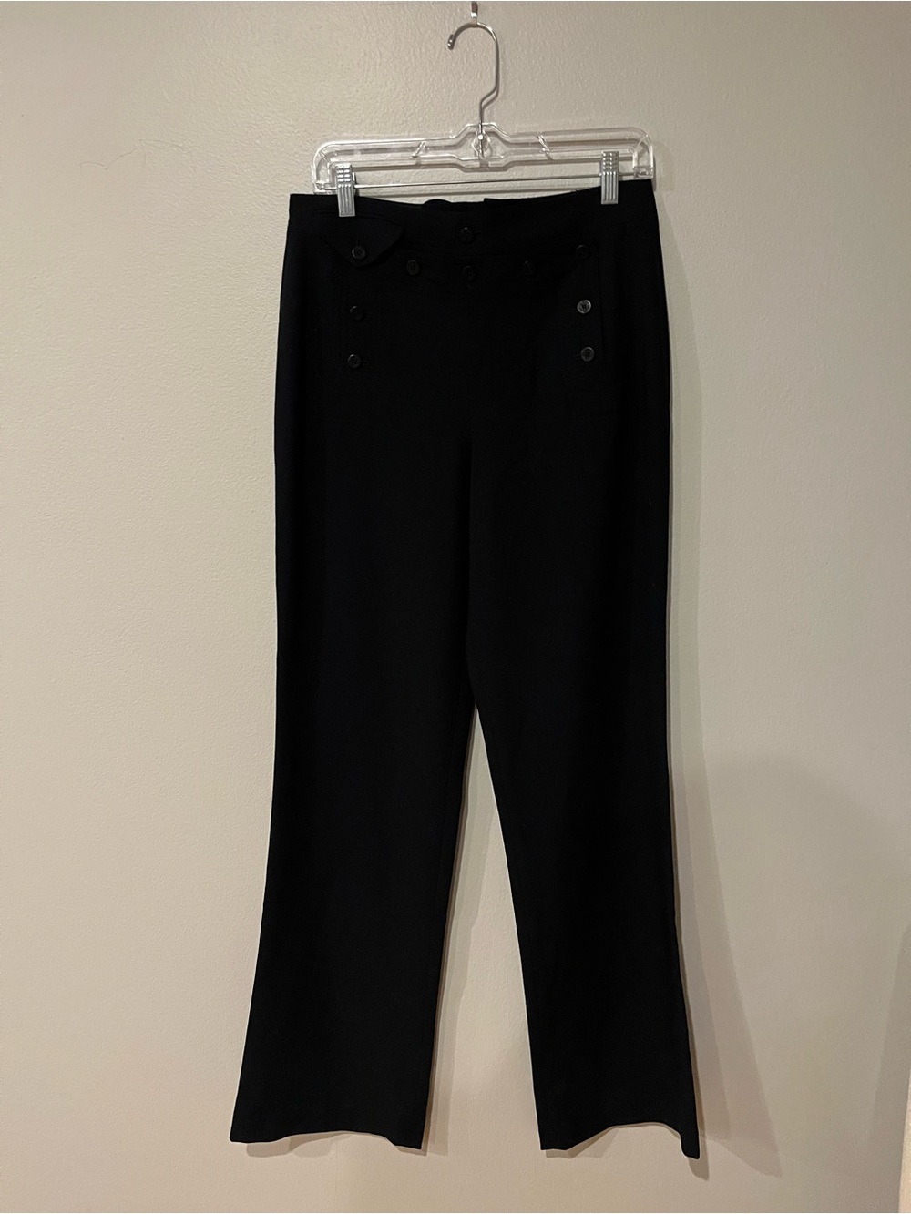 NWT Lauren Ralph Lauren Black 100% Wool Sailor Button Lace-Up Pants Sz 6